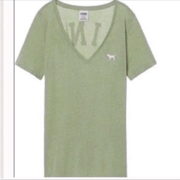 🆕 VS Pink V neck Green short sleeve tee S - Picture 1 of 2